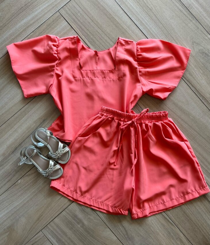 Conjunto Infantil Feminino Blusa Short Coral Fernanda ramos kids