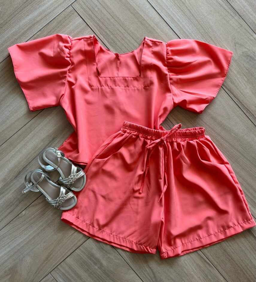 Conjunto Infantil Feminino Blusa Short Coral Fernanda ramos kids
