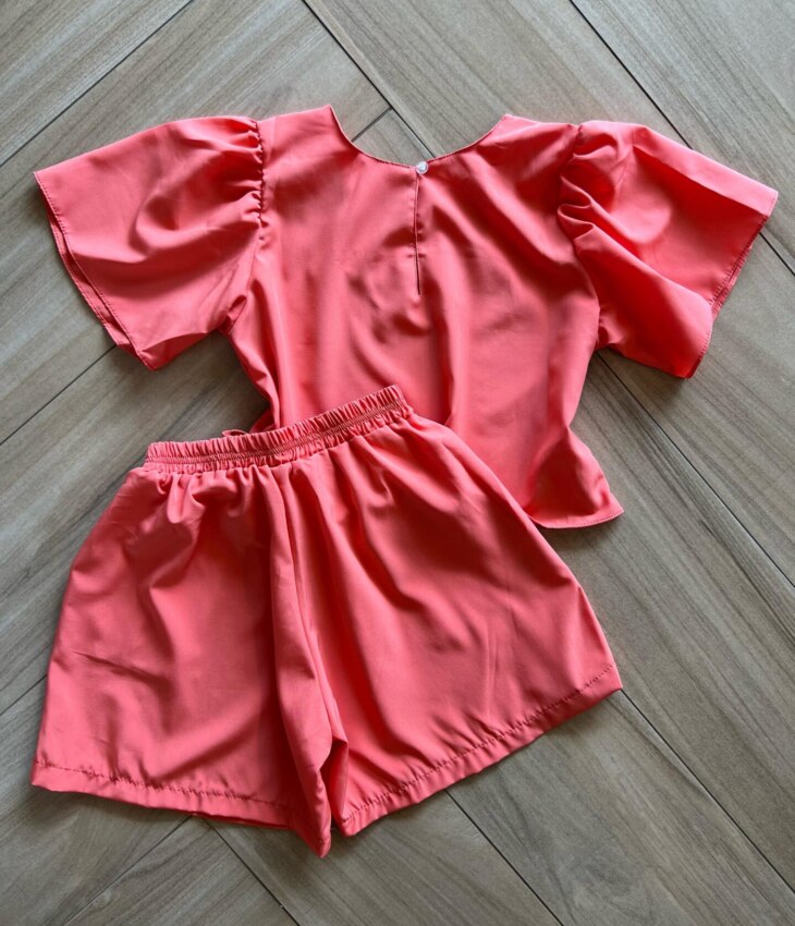 fernandaramoskids com br Conjunto Infantil Feminino Blusa Short Coral 3