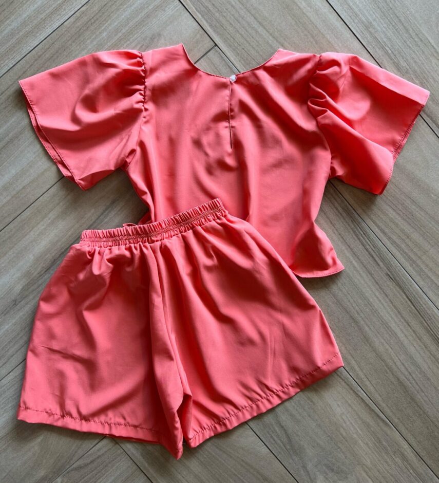 fernandaramoskids com br Conjunto Infantil Feminino Blusa Short Coral 3