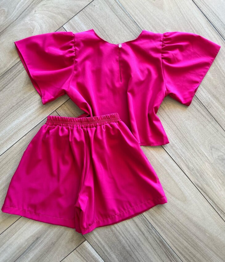 fernandaramoskids com br Conjunto Infantil Feminino Blusa Short Pink 2