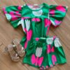 Conjunto Infantil Feminino Blusa Short Verde Bandeira Fernanda ramos kids