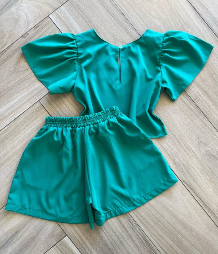 fernandaramoskids com br Conjunto Infantil Feminino Blusa Short Verde Bandeira 2