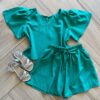 Conjunto Infantil Feminino Blusa Short Verde Bandeira Fernanda ramos kids