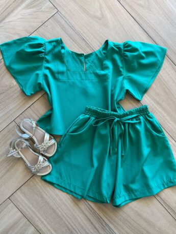 Conjunto Infantil Feminino Blusa Short Verde Bandeira Fernanda ramos kids