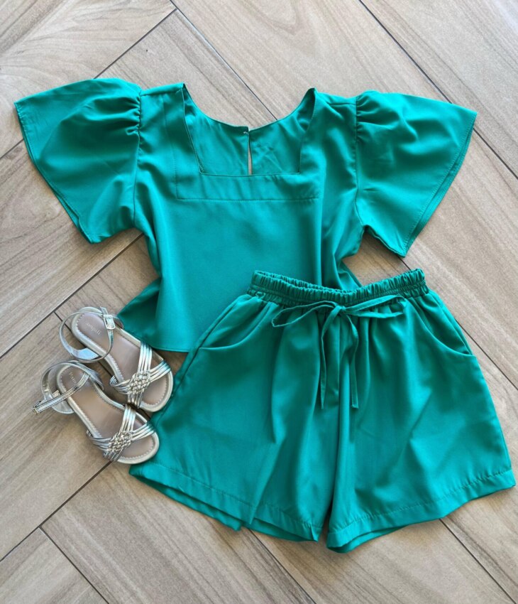 Conjunto Infantil Feminino Blusa Short Verde Bandeira Fernanda ramos kids