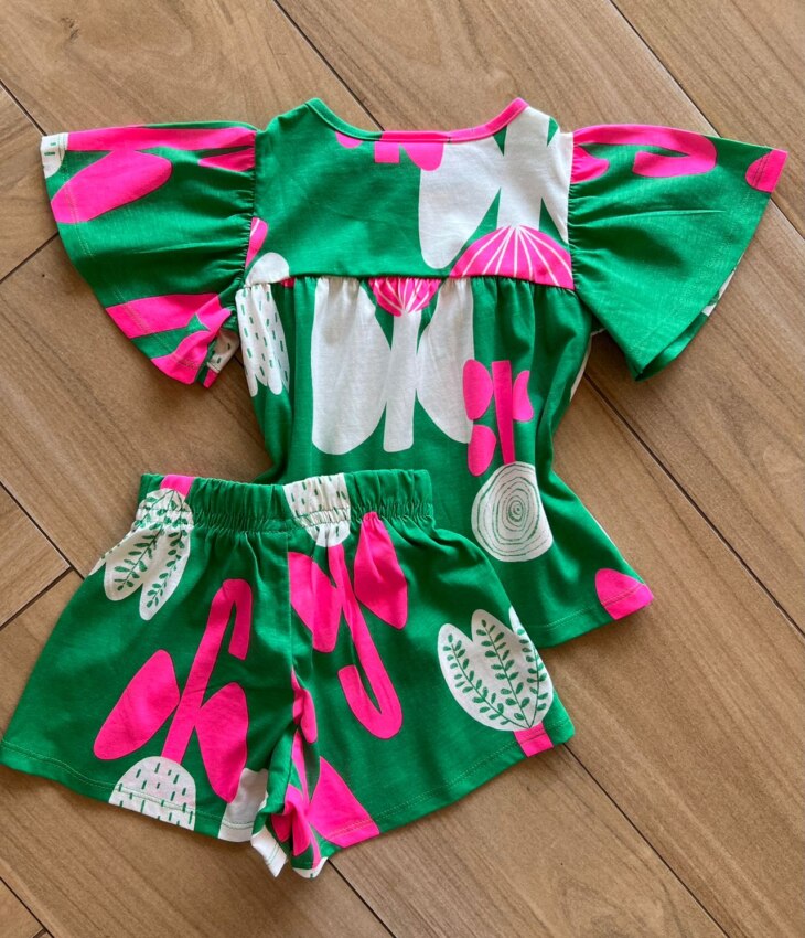 fernandaramoskids com br Conjunto Infantil Feminino Blusa Short Verde Bandeira 2