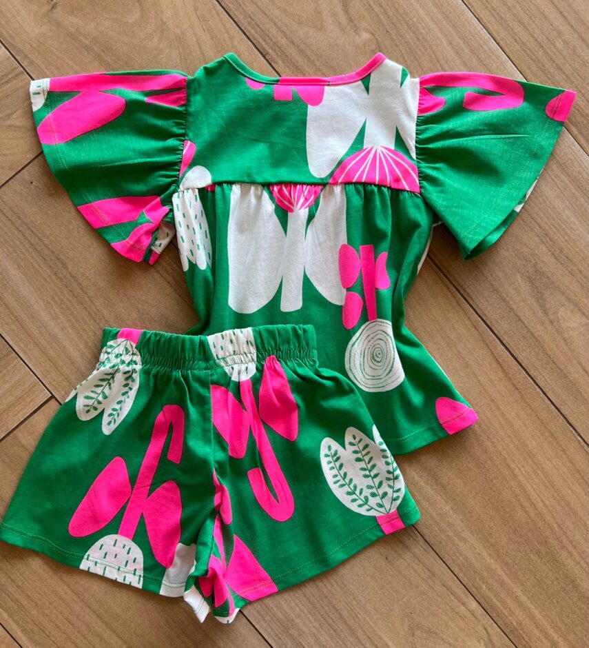 fernandaramoskids com br Conjunto Infantil Feminino Blusa Short Verde Bandeira 2