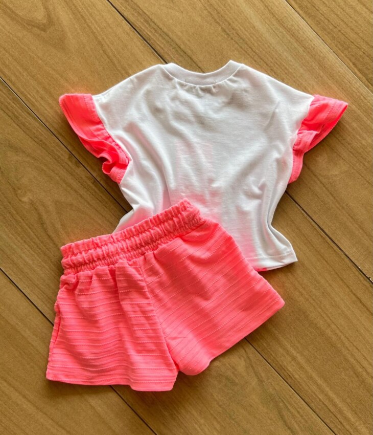 fernandaramoskids com br Conjunto Infantil Feminino Blusa Summer Gatinho e Short Rosa 2
