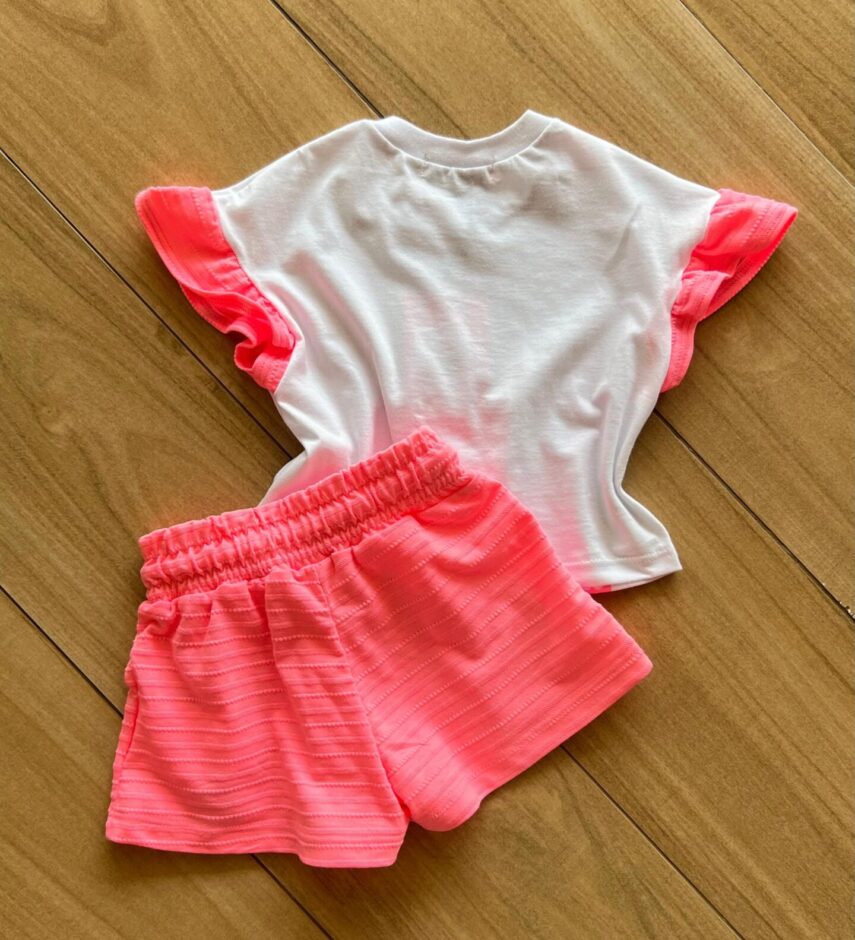 fernandaramoskids com br Conjunto Infantil Feminino Blusa Summer Gatinho e Short Rosa 2