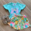 Conjunto Infantil Feminino Blusa Verde e Short Que Calor Estampado Fernanda Ramos Kids