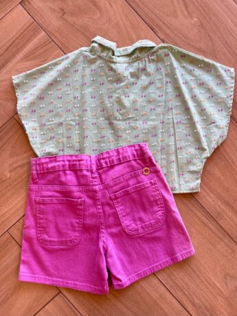 fernandaramoskids com br Conjunto Infantil Feminino Blusa Verde e Short Roxo 1