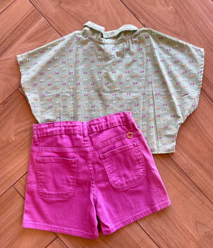 fernandaramoskids com br Conjunto Infantil Feminino Blusa Verde e Short Roxo 1