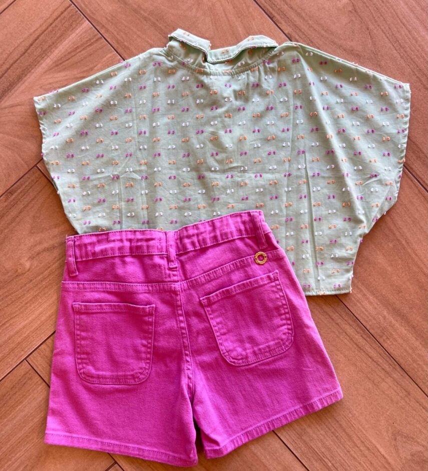 fernandaramoskids com br Conjunto Infantil Feminino Blusa Verde e Short Roxo 1