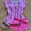 Conjunto Infantil Feminino Blusa Xafrez com Borboletas e Short Rosa Fernanda Ramos Kids