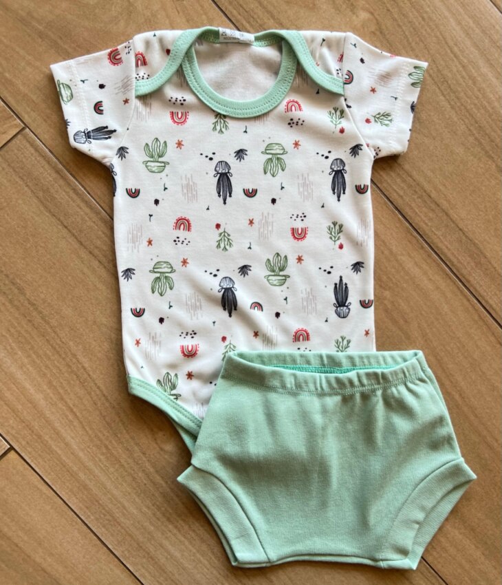 Conjunto Infantil Feminino Body Caquito e Short Verde Fernanda Ramos Kids