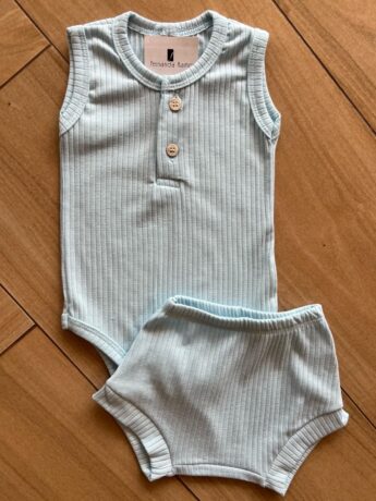 Conjunto Infantil Feminino Body Regata e Short Azul Bebê Fernanda Ramos Kids