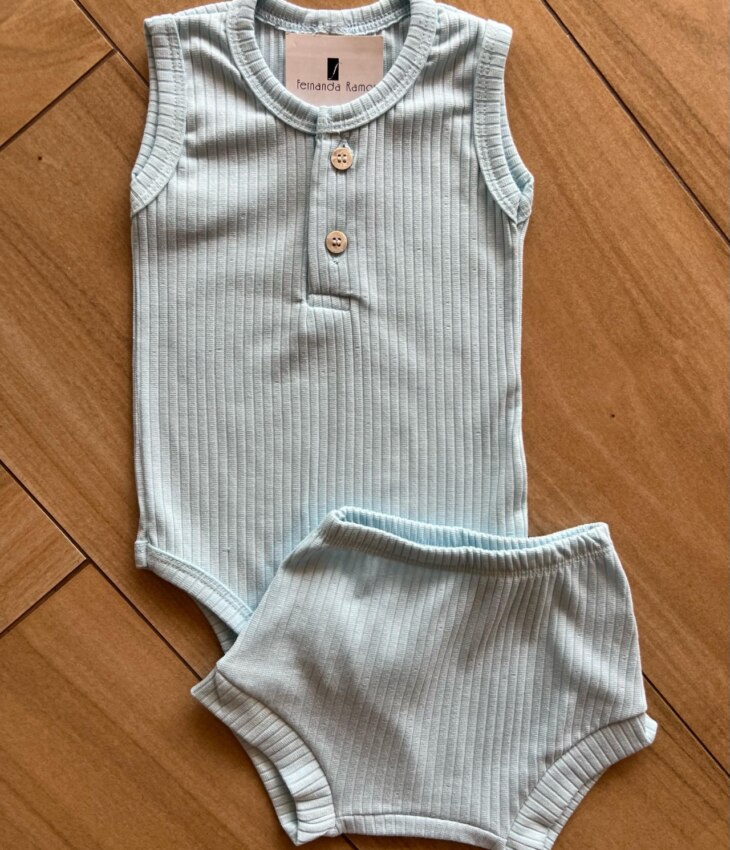 Conjunto Infantil Feminino Body Regata e Short Azul Bebê Fernanda Ramos Kids