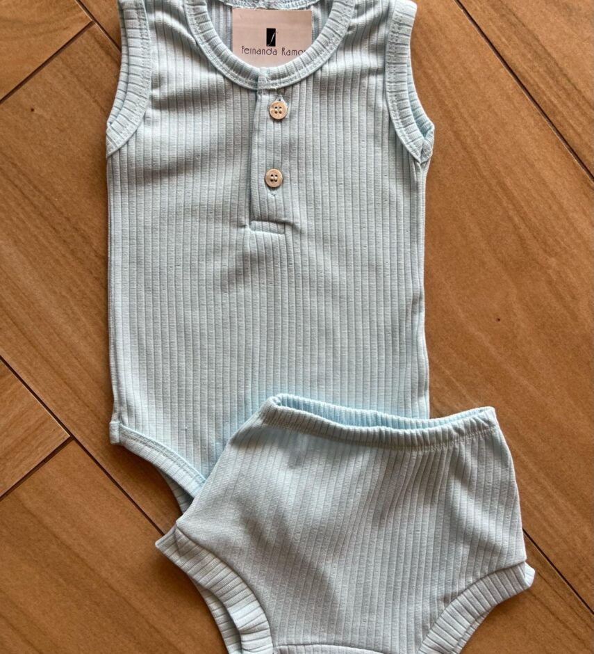 Conjunto Infantil Feminino Body Regata e Short Azul Bebê Fernanda Ramos Kids