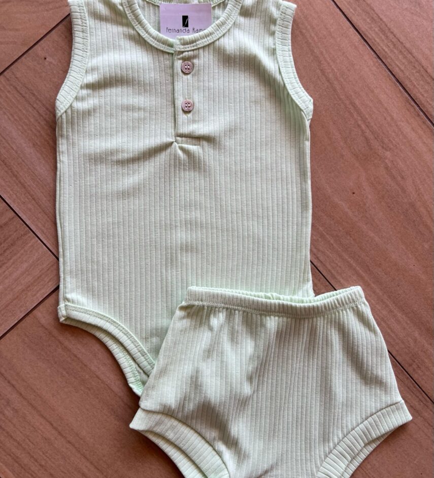 Conjunto Infantil Feminino Body Regata e Short Verde Fernanda Ramos Kids