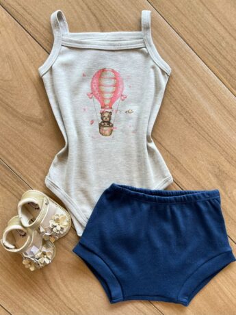Conjunto Infantil Feminino Body Ursinho de Alcinha e Calcinha Azul Fernanda Ramos Kids