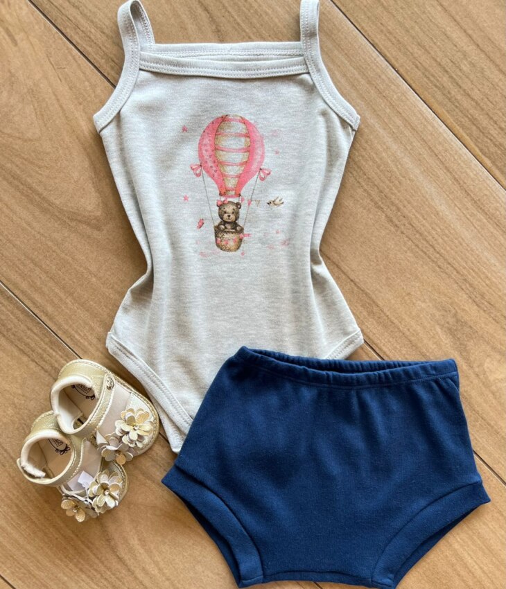 Conjunto Infantil Feminino Body Ursinho de Alcinha e Calcinha Azul Fernanda Ramos Kids