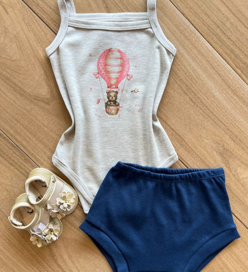 Conjunto Infantil Feminino Body Ursinho de Alcinha e Calcinha Azul Fernanda Ramos Kids