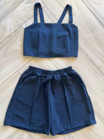 Conjunto Infantil Feminino Cropped com Lastex e Short Preto Fernanda Ramos Kids