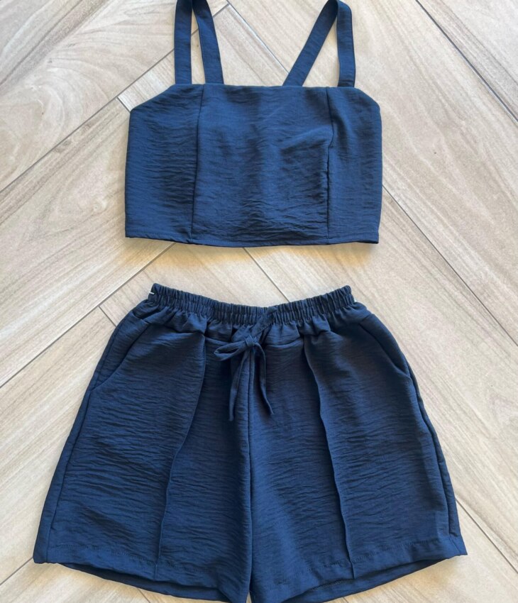 Conjunto Infantil Feminino Cropped com Lastex e Short Preto Fernanda Ramos Kids