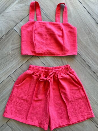 Conjunto Infantil Feminino Cropped com Lastex e Short Rosa Fernanda Ramos Kids