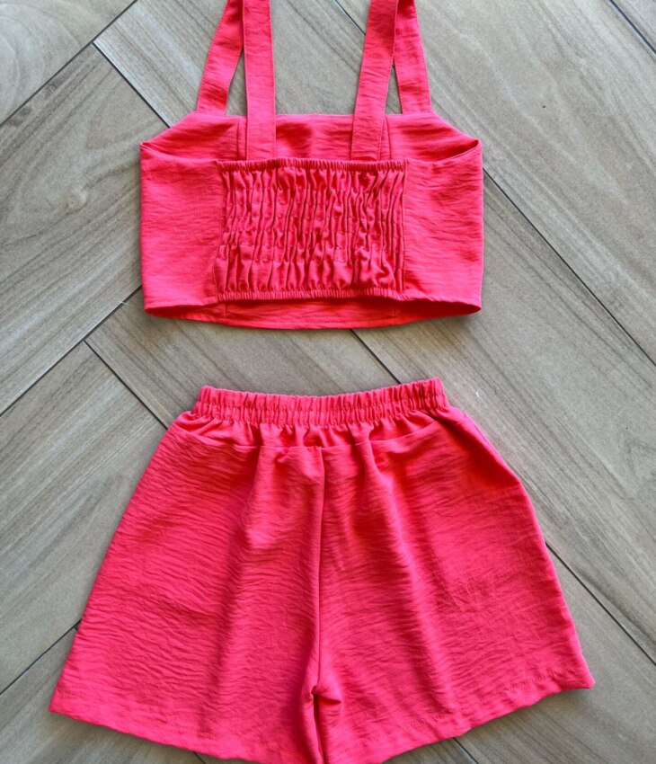 fernandaramoskids com br Conjunto Infantil Feminino Cropped com Lastex e Short Rosa 1