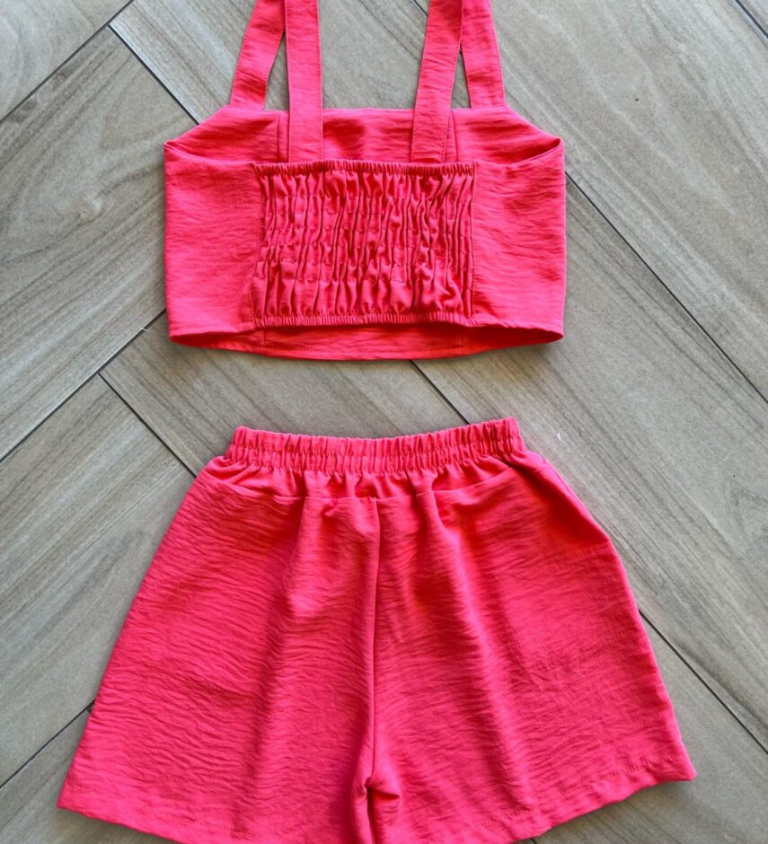 fernandaramoskids com br Conjunto Infantil Feminino Cropped com Lastex e Short Rosa 1
