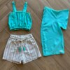 Conjunto Infantil Feminino Kimono Top e Short Listra Colorida Fernanda Ramos Kids