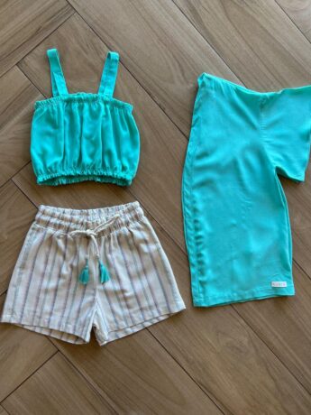 Conjunto Infantil Feminino Kimono Top e Short Listra Colorida Fernanda Ramos Kids