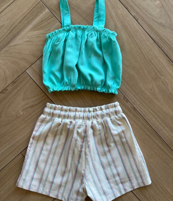 fernandaramoskids com br Conjunto Infantil Feminino Kimono Top e Short Listra Colorida3