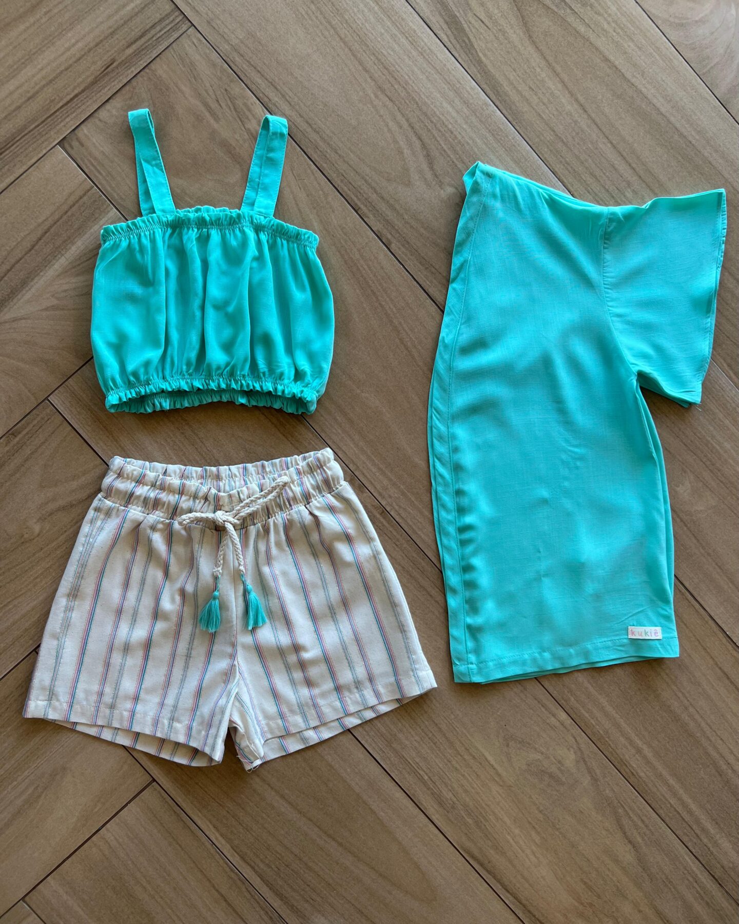 Conjunto Infantil Feminino Kimono Top e Short Listra Colorida Fernanda Ramos Kids