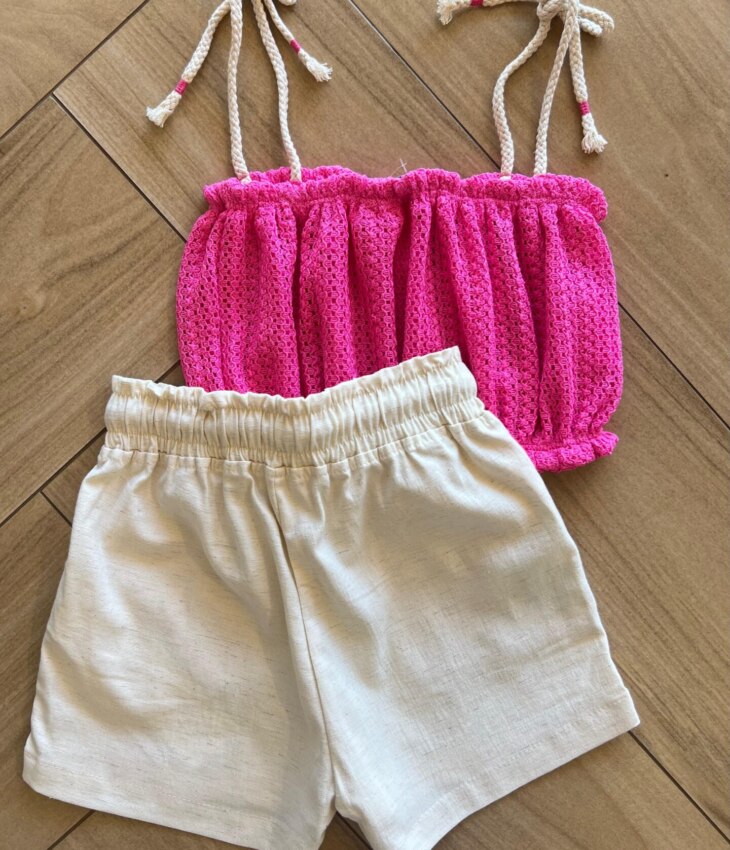fernandaramoskids com br Conjunto Infantil Feminino Regata Alça em Cordão Rosa e Short 3