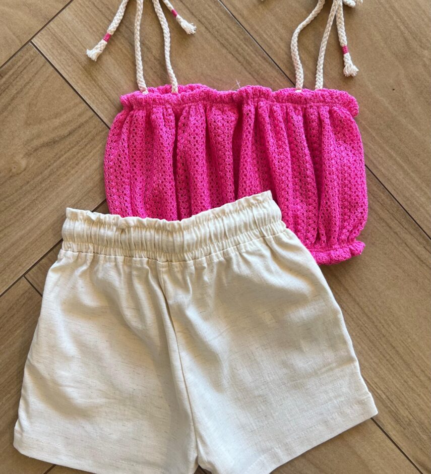 fernandaramoskids com br Conjunto Infantil Feminino Regata Alça em Cordão Rosa e Short 3