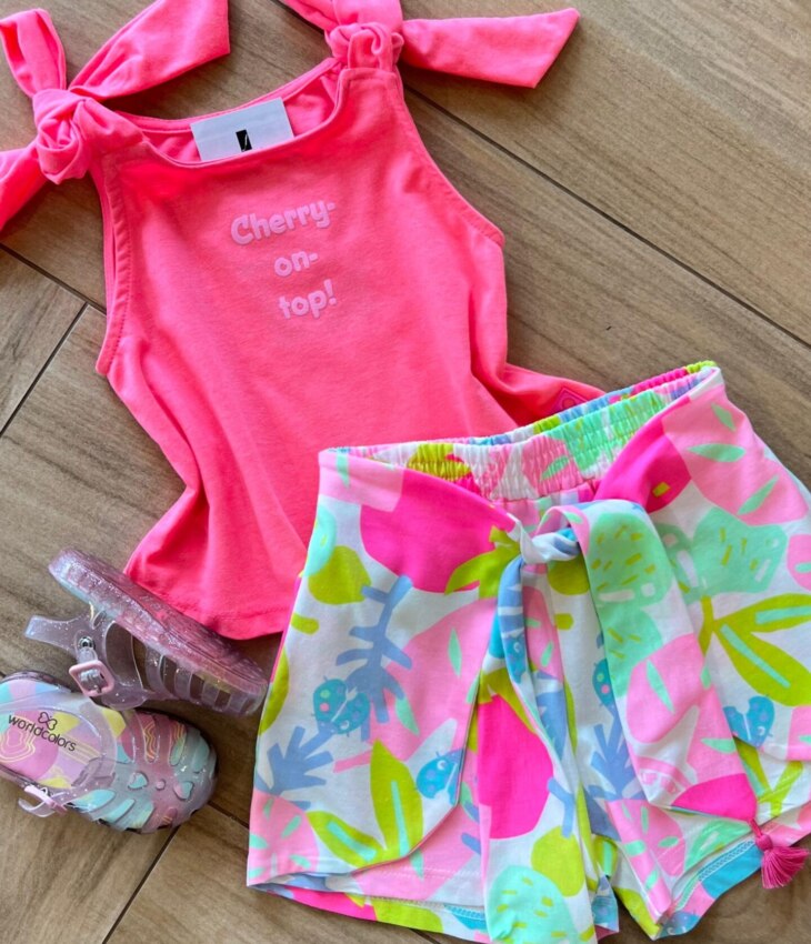 fernandaramoskids com br Conjunto Infantil Feminino Regata Cherry e Short Estampado 1