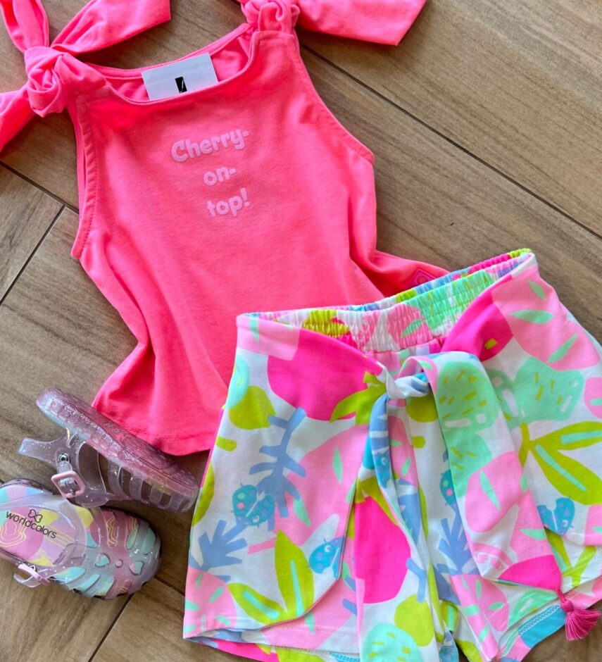 fernandaramoskids com br Conjunto Infantil Feminino Regata Cherry e Short Estampado 1
