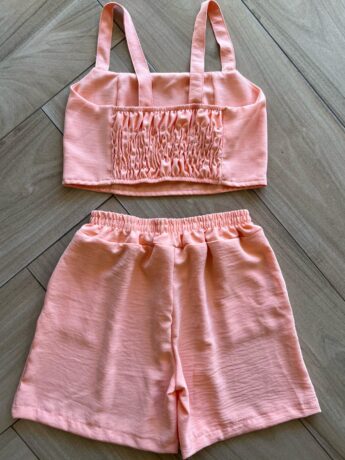 Conjunto Infantil Feminino Regata Cropped com Lastex e Short Laranja Fernanda Ramos Kids