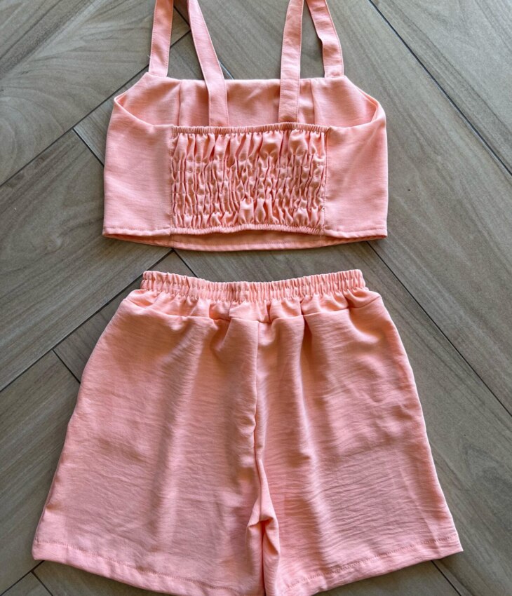 Conjunto Infantil Feminino Regata Cropped com Lastex e Short Laranja Fernanda Ramos Kids