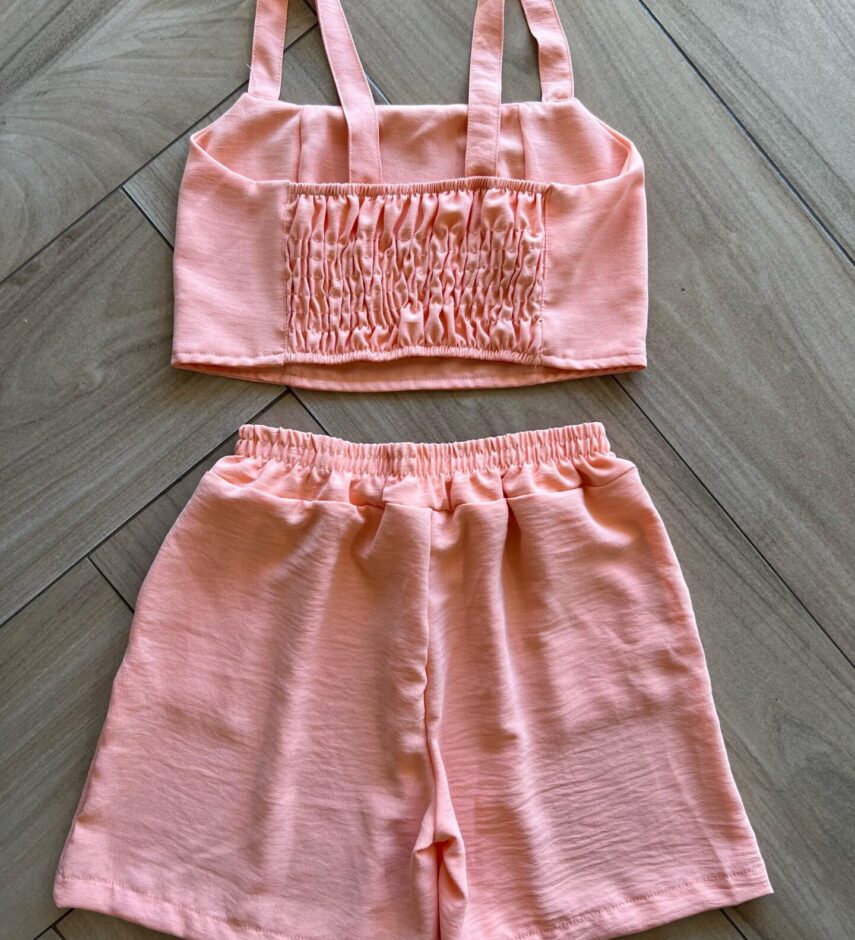Conjunto Infantil Feminino Regata Cropped com Lastex e Short Laranja Fernanda Ramos Kids