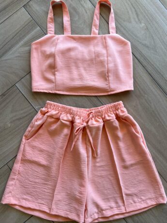 Conjunto Infantil Feminino Regata Cropped com Lastex e Short Laranja Fernanda Ramos Kids