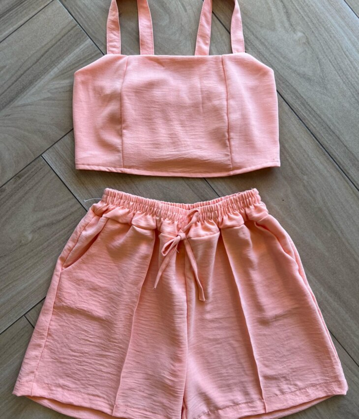 Conjunto Infantil Feminino Regata Cropped com Lastex e Short Laranja Fernanda Ramos Kids