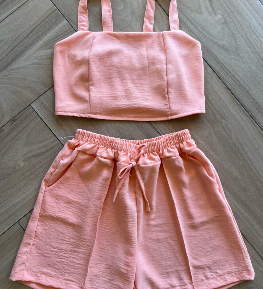 Conjunto Infantil Feminino Regata Cropped com Lastex e Short Laranja Fernanda Ramos Kids