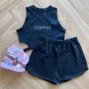 Conjunto Infantil Feminino Regata Cropped com Strass e Short Preto Fernanda Ramos Kids