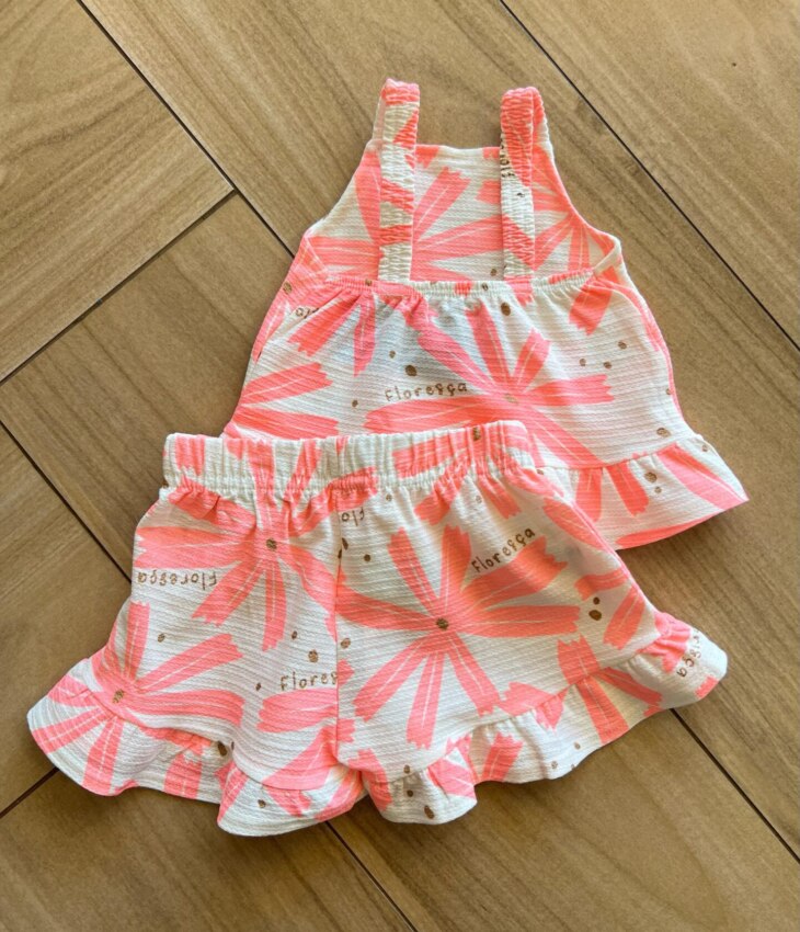 fernandaramoskids com br Conjunto Infantil Feminino Regata e Short Estampa Florescer Rosa2