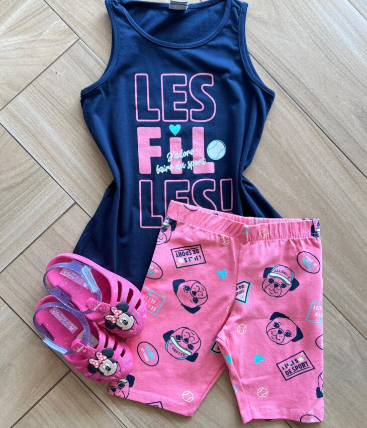 Conjunto Infantil Feminino Regata e Short Estampado De Sport Fernanda Ramos Kids