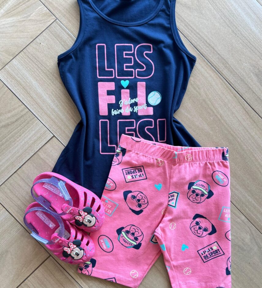 Conjunto Infantil Feminino Regata e Short Estampado De Sport Fernanda Ramos Kids